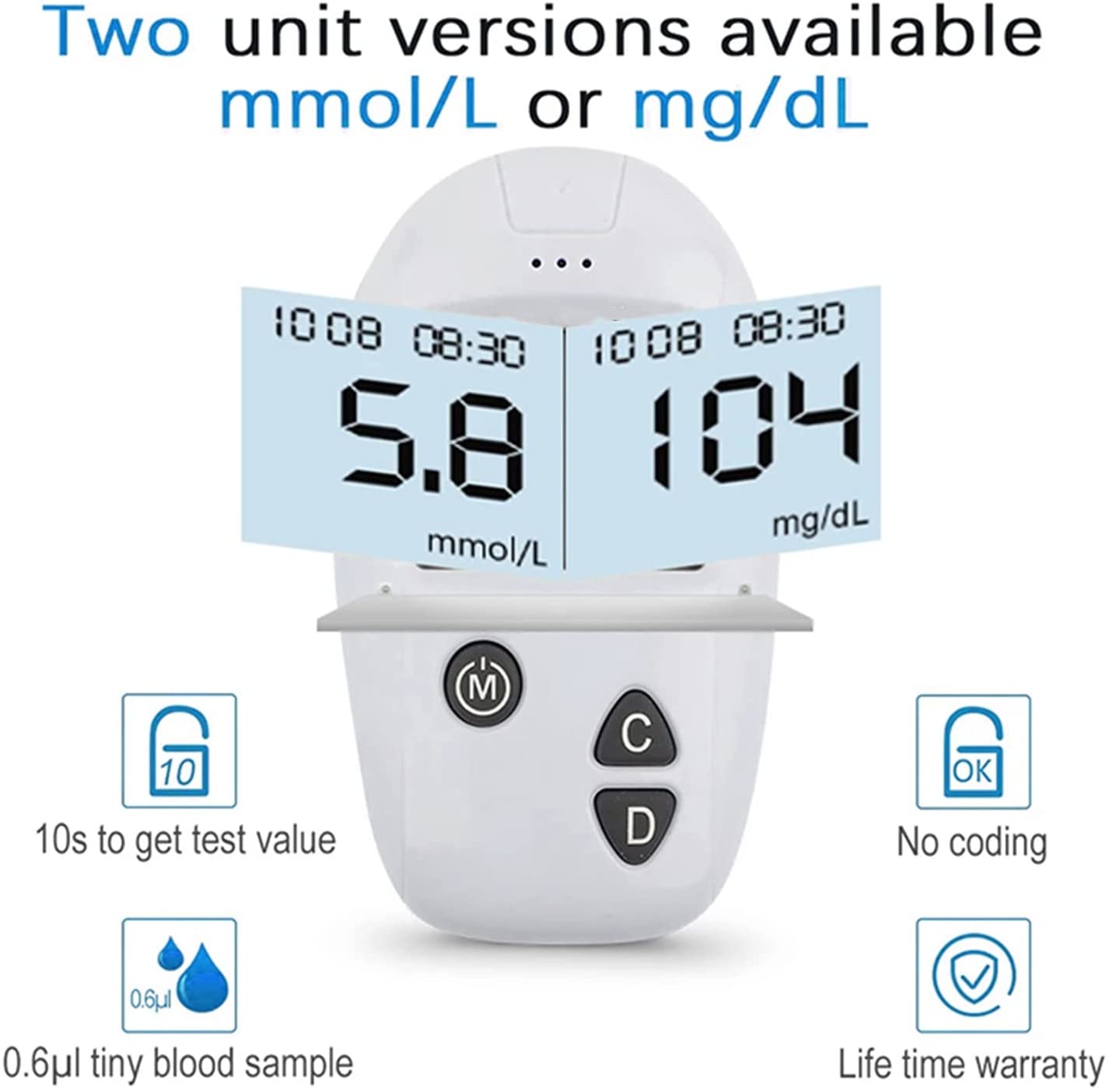Yadala Home Monitoring kit, Blood Sugar Test Kit Diabetes Blood Glucose Meter Monitor Kit Sugar Machine No Coding with 50 Test Strips