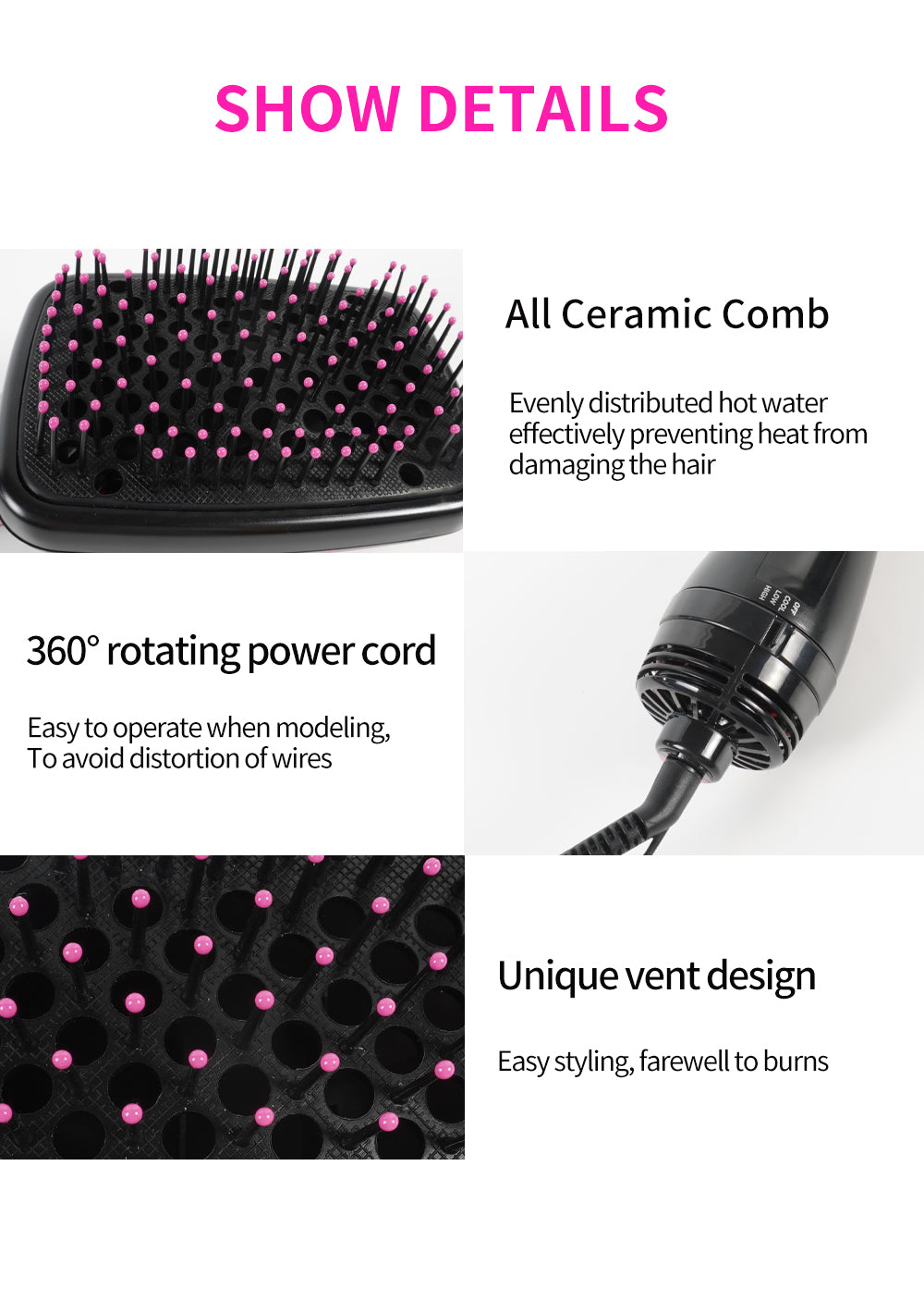 Hair Dryer Brush & Volumizer, Blow Dryer with Comb, Portable Frizz-Free Silky Electric Straightening Hair Dryer