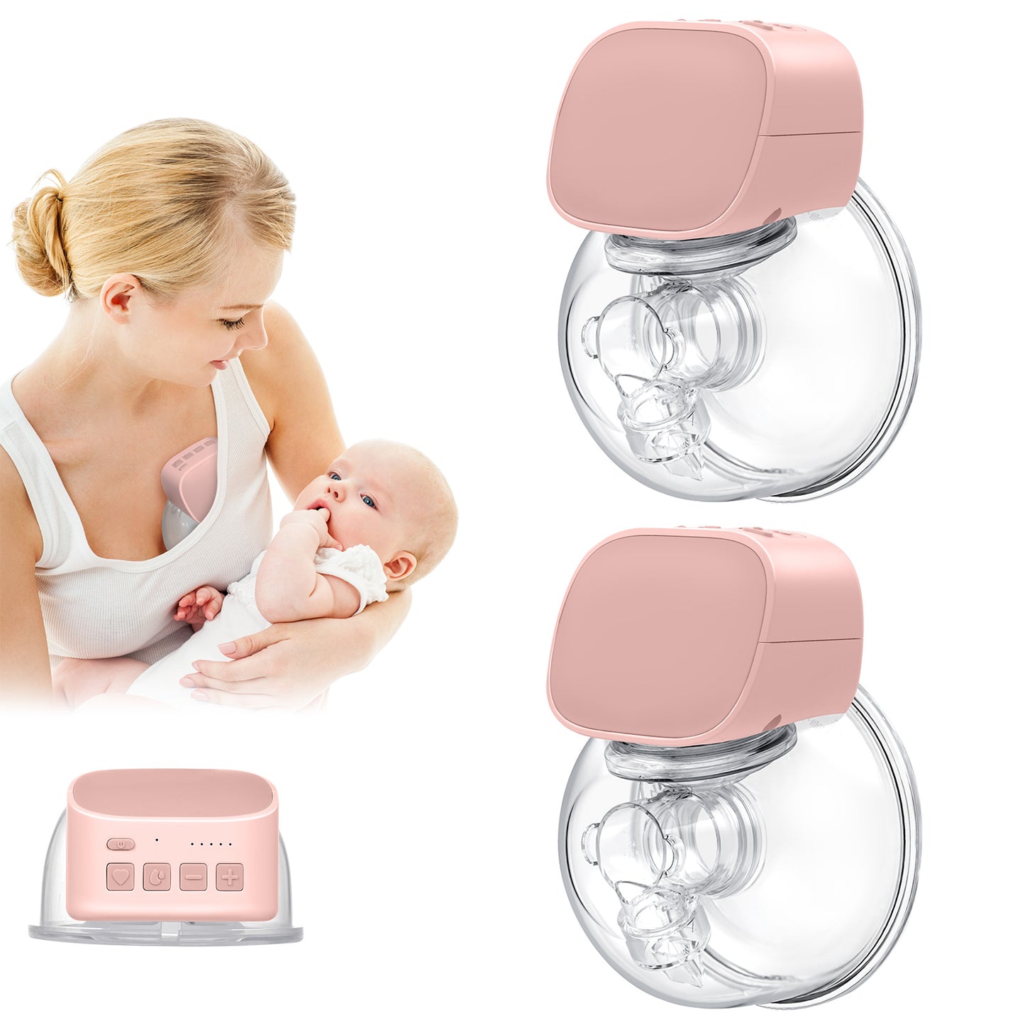 Double Wearable Breast Pump - Electric Hands-Free Portable Breastfeeding Breastpump, Spill-Proof Ultra-Quiet Pain Free Breast Pump,Light Pink