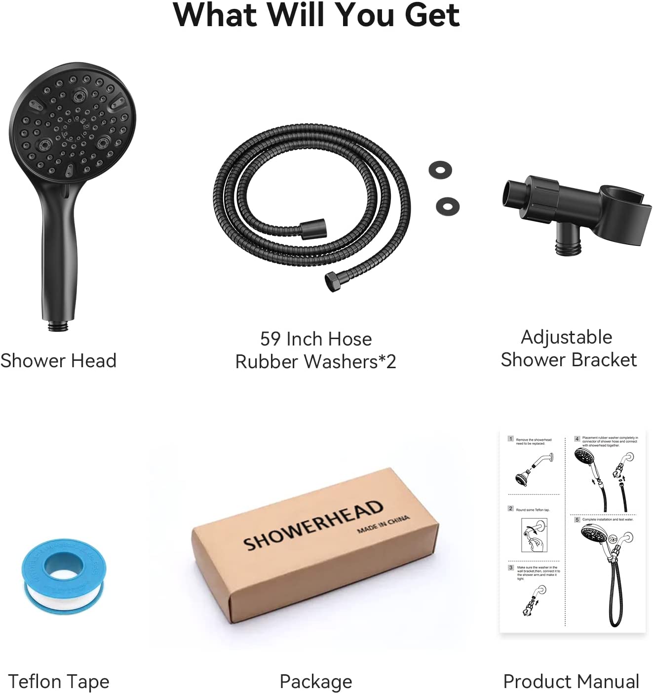 Nasi Shower Head with Handheld, 10-mode High Pressure Handheld Shower Heads with 59 Inch Hose, Hydro Jet Shower Head with Handheld Spray, Matte Removable Camper Shower Head