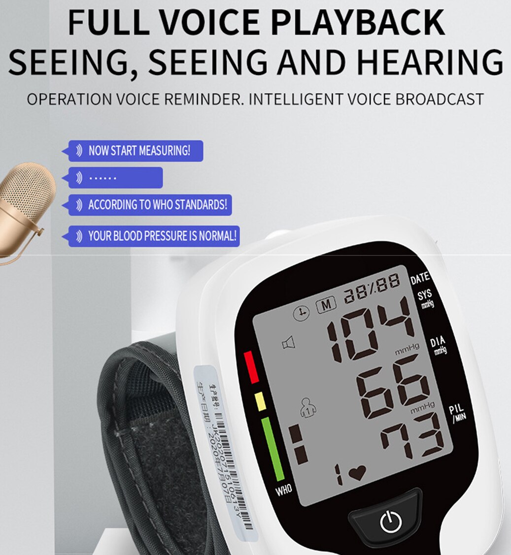 Wrist Blood Pressure Monitor, Wireless Blood Pressure Cuffs Machine, BP Heart Rate Monitor with LCD Backlit Display for Home