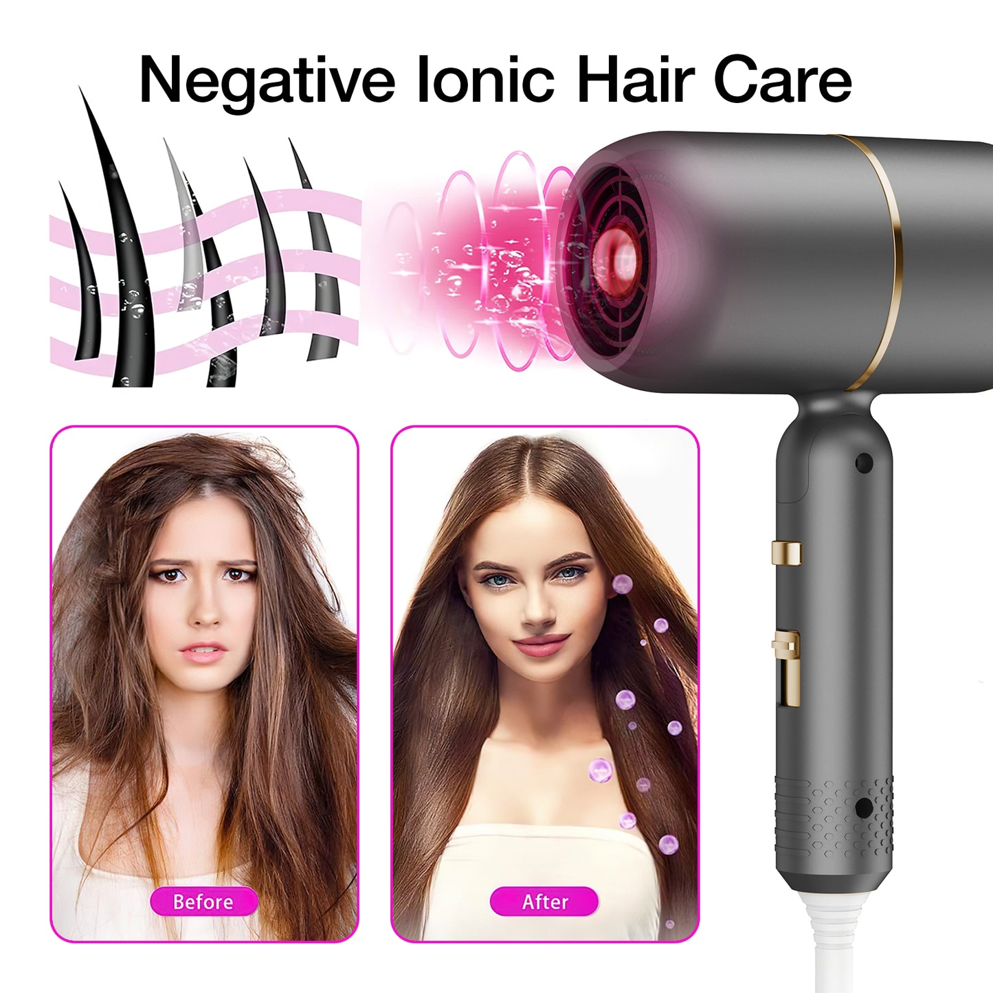 Hair Dryer, 1800W Professional Blow Dryer, Ionic Hair Dryer with Diffuser, Foldable Handle Hair Dryer, Constant Temperature Hair Care