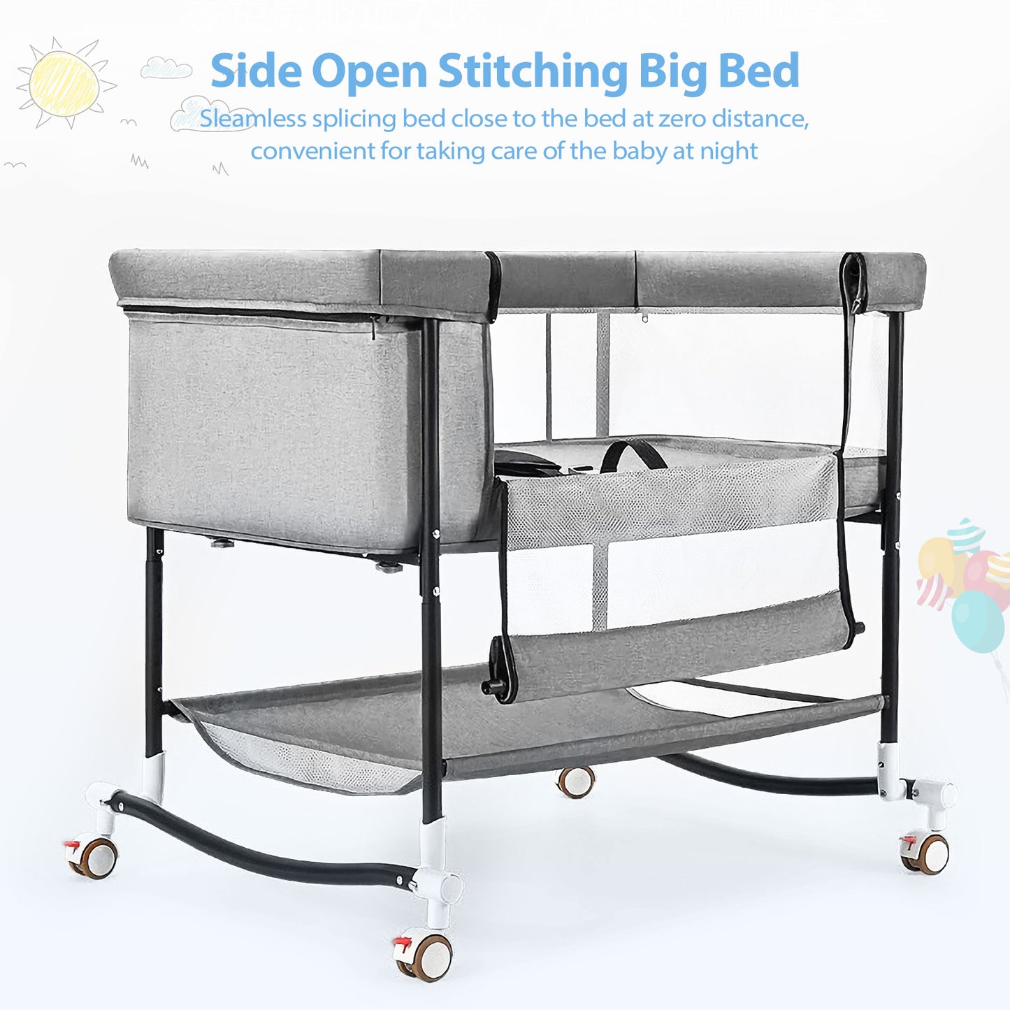 Baby Bassinets, Laverner 4 in 1 Baby Bassinet,Portable Infant Bedside Crib for Newborn with Storage Basket and Wheel for Newborns Girl Boy Infant