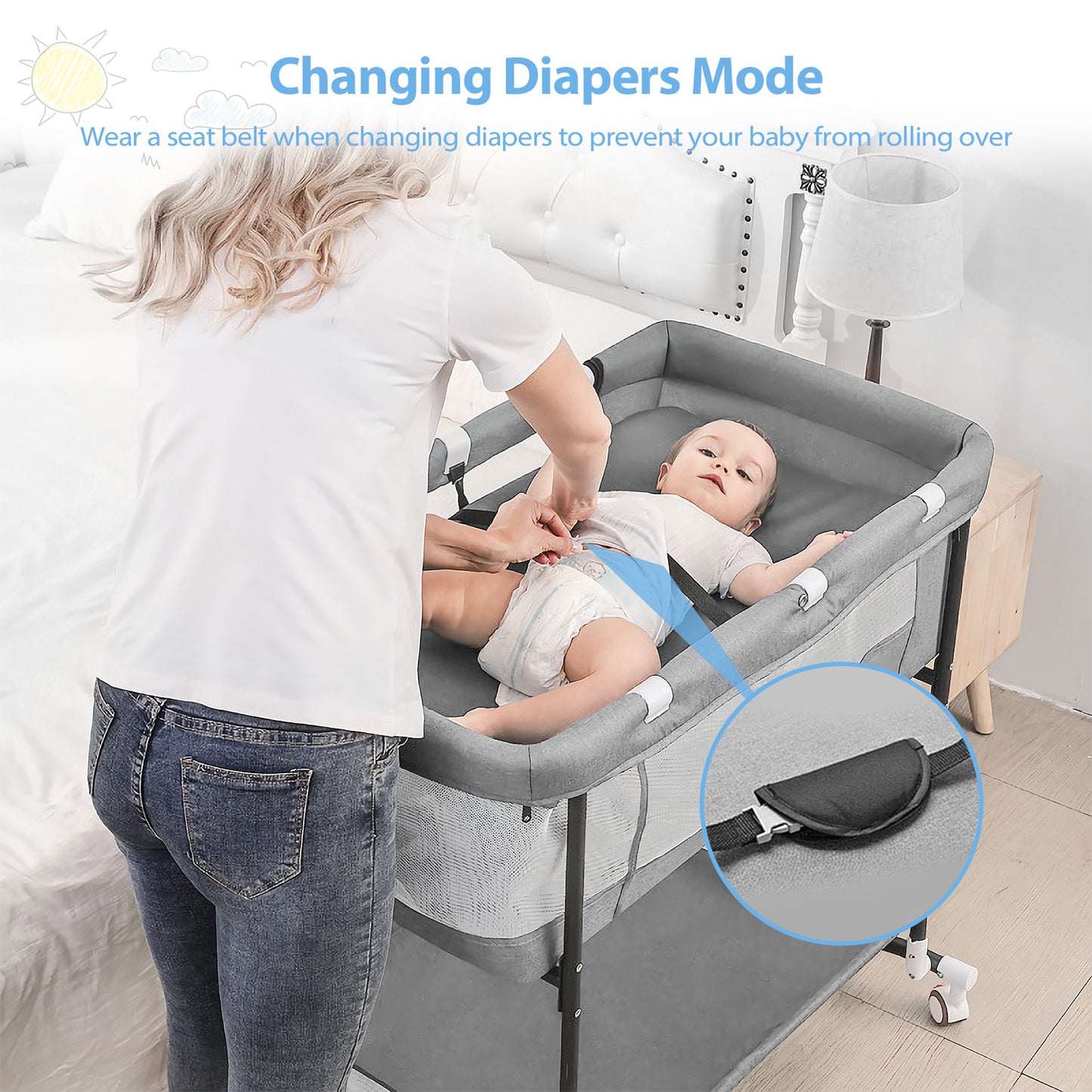 Baby Bassinets, Laverner 4 in 1 Baby Bassinet,Portable Infant Bedside Crib for Newborn with Storage Basket and Wheel for Newborns Girl Boy Infant
