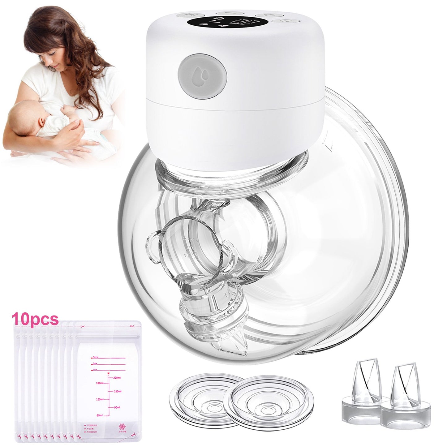 Double Wearable Breast Pump, Electric Breast Pump, Portable Breast Pump with 2 Modes, 9 Levels - 24mm