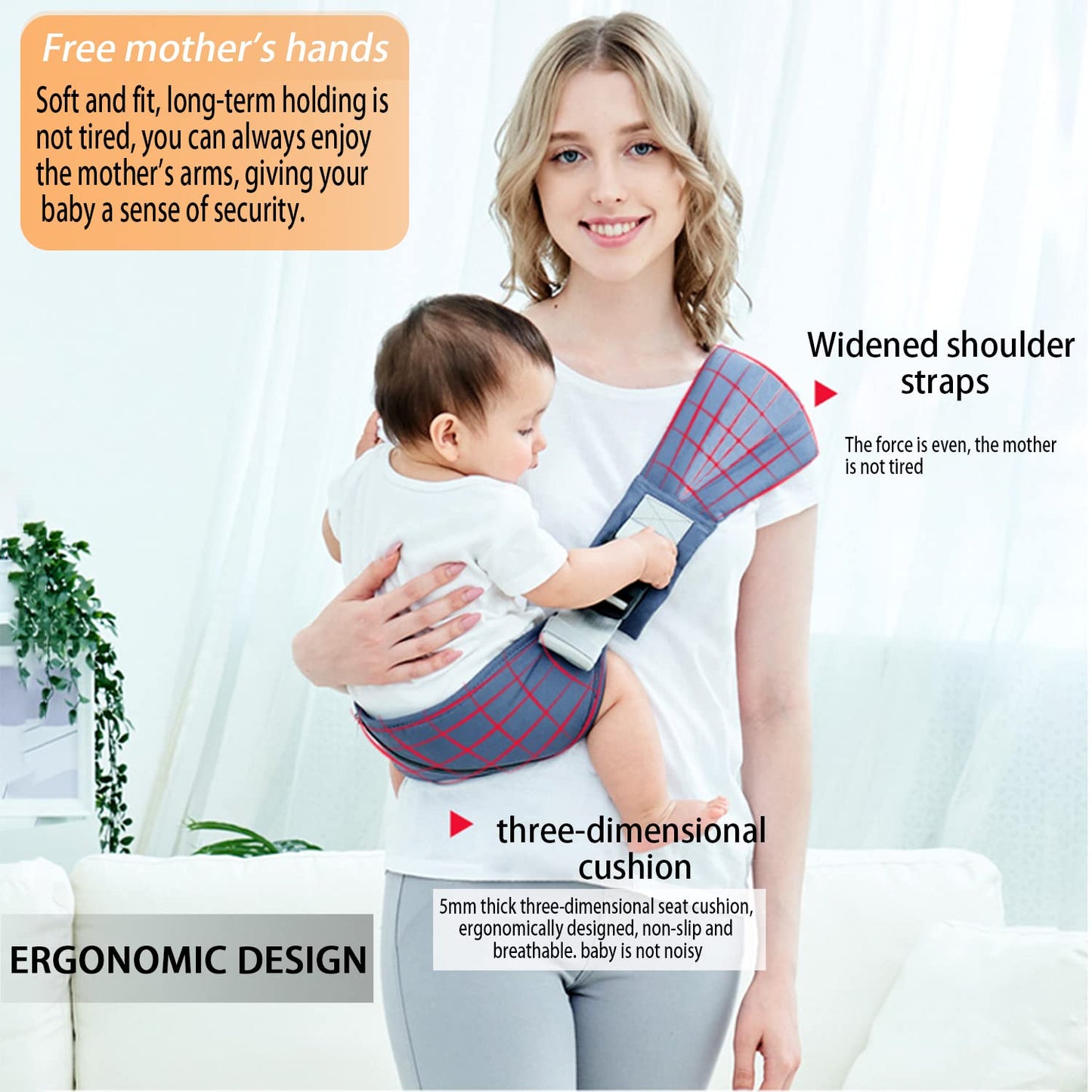 Breathable Baby Carrier, Stretchy Infant Sling, Perfect one Shoulder Labor-Saving Polyester Strap for Newborn Babies and Children up to 35 lbs, 4-36 Month