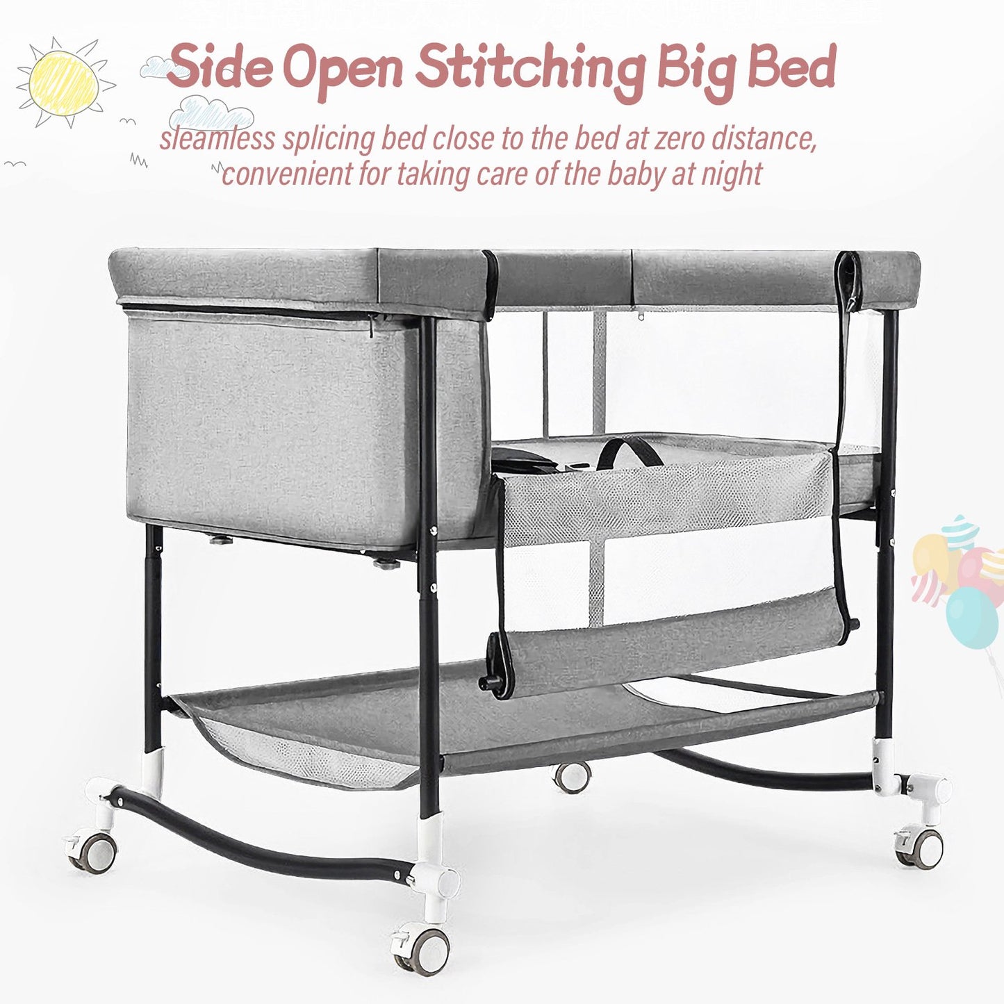 Baby Bassinets, 4 in 1 Portable Bassinet, Rocking Bed with Storage Basket for Newborns Girl Boy Infant