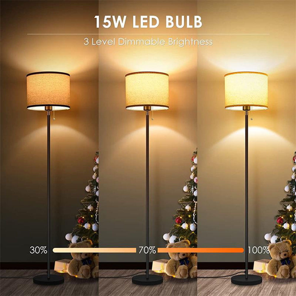 Floor Lamp for Living Room, 15W LED Floor Lamp, Tall Modern Standing Lamp with Linen Shade, 3 Brightness Levels, Mid Century Floor Lamp for Bedrooms, Office
