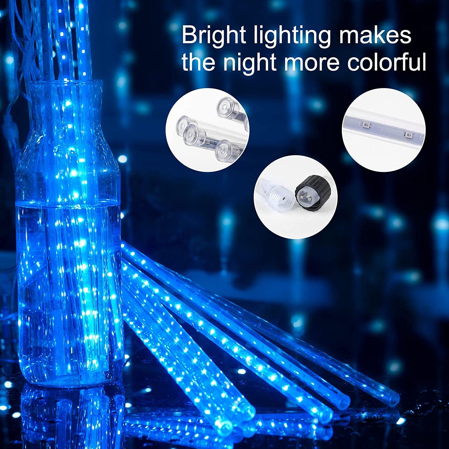 Meteor Shower Icicle Christmas Lights Outdoor, 17.72 Inches 8 Tubes 288 Led Dropping Lights Connectable, Hanging Falling Rain Lights for Tree Bushes Holiday Christmas Tree Lights, Blue