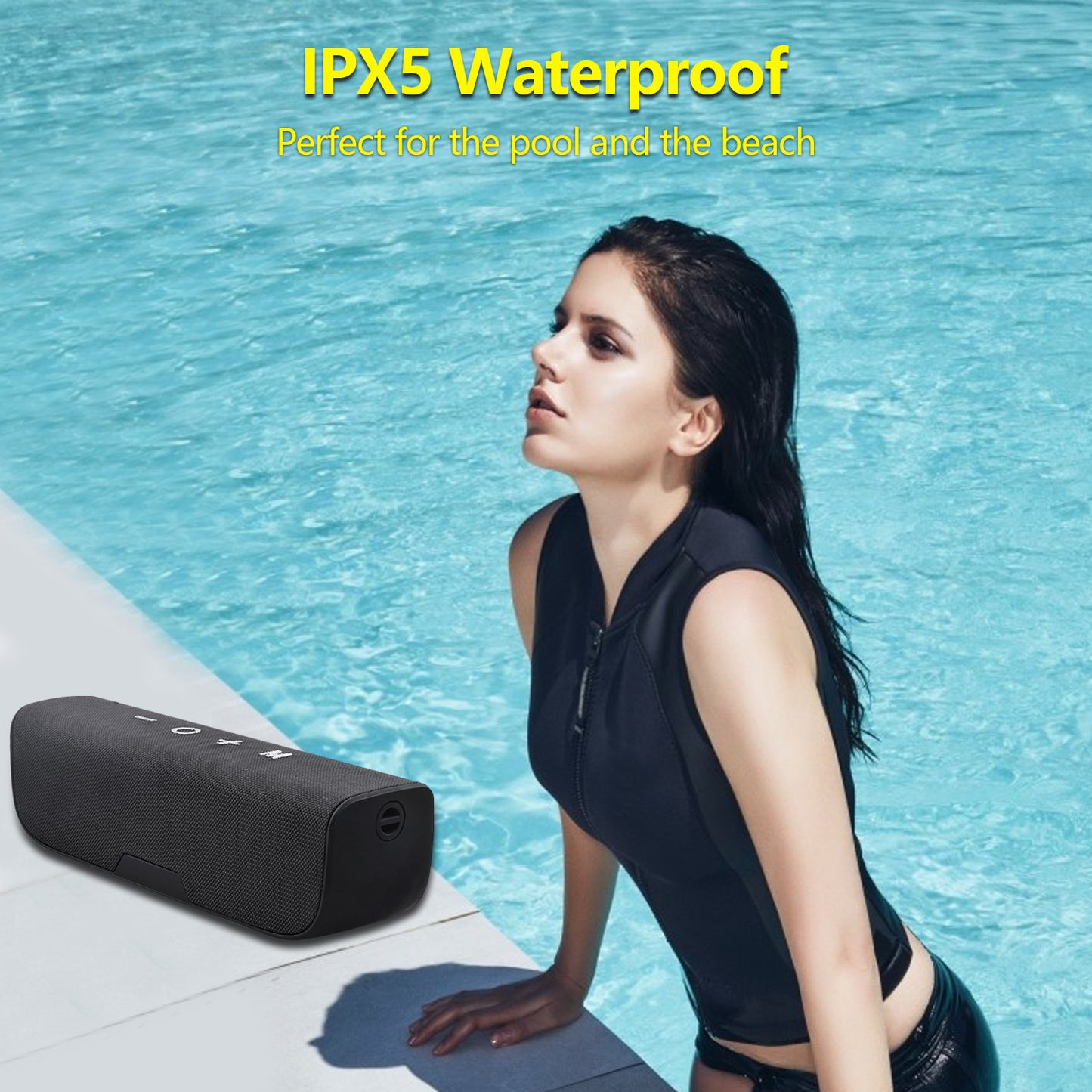 Portable Wireless Bluetooth Speaker, IPX5 Waterproof Bluetooth Speaker with FM Radio and Fabric Design, Black