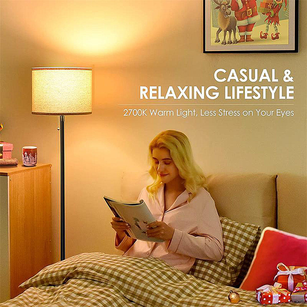 Floor Lamp for Living Room, 15W LED Floor Lamp, Tall Modern Standing Lamp with Linen Shade, 3 Brightness Levels, Mid Century Floor Lamp for Bedrooms, Office
