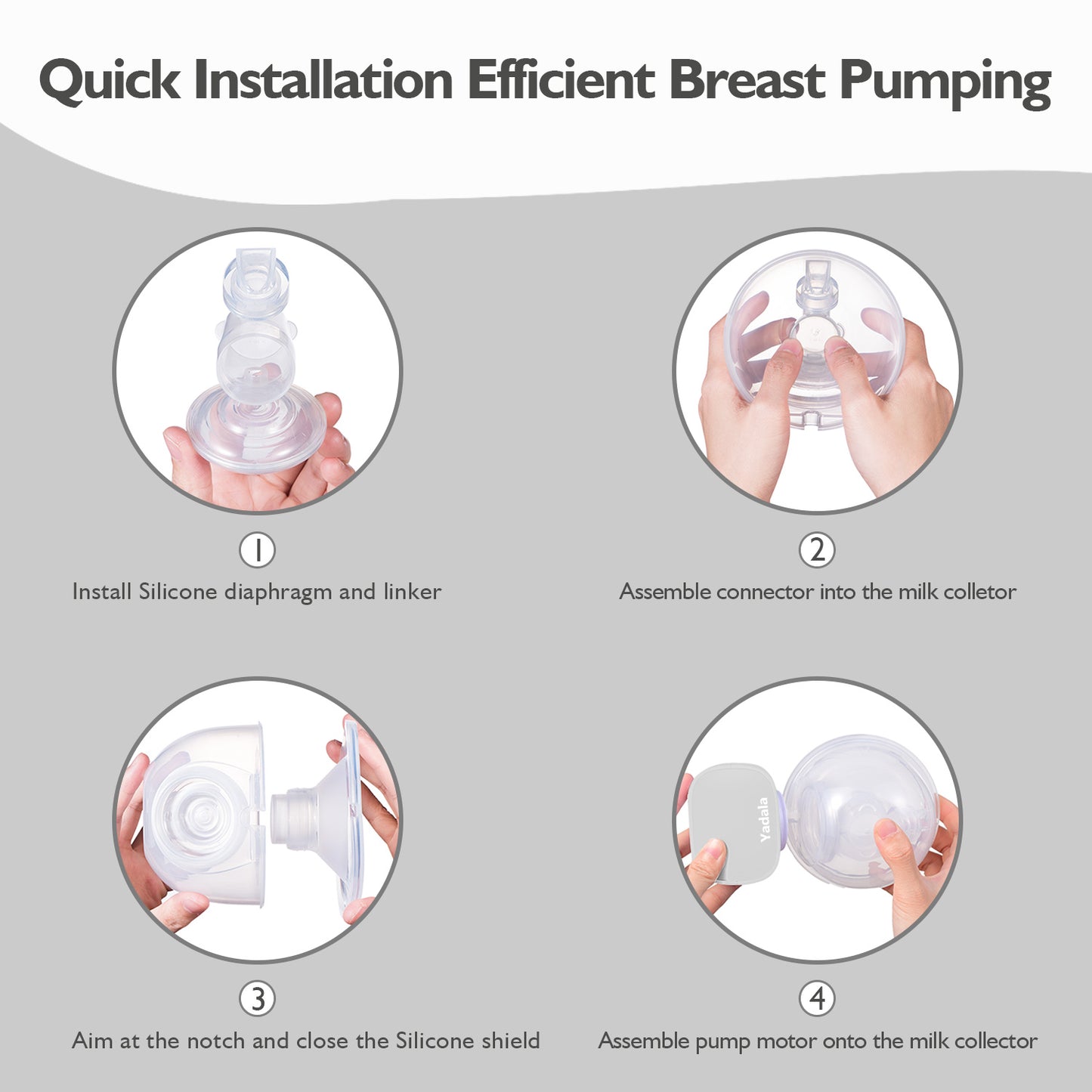 Double Breast Pumps,Yadala  Portable Electric Wearable Breast Pump - 24mm Light Grey(2Pcs)