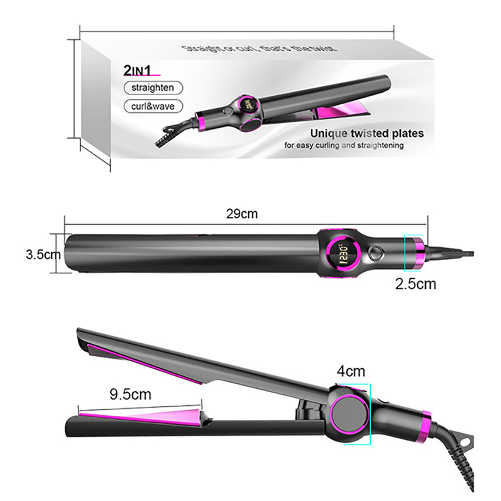 Hair Straightener and Curling Iron, 2 in 1 Curling Iron Ceramic Flat Iron with Adjustable Temp & Digital Display