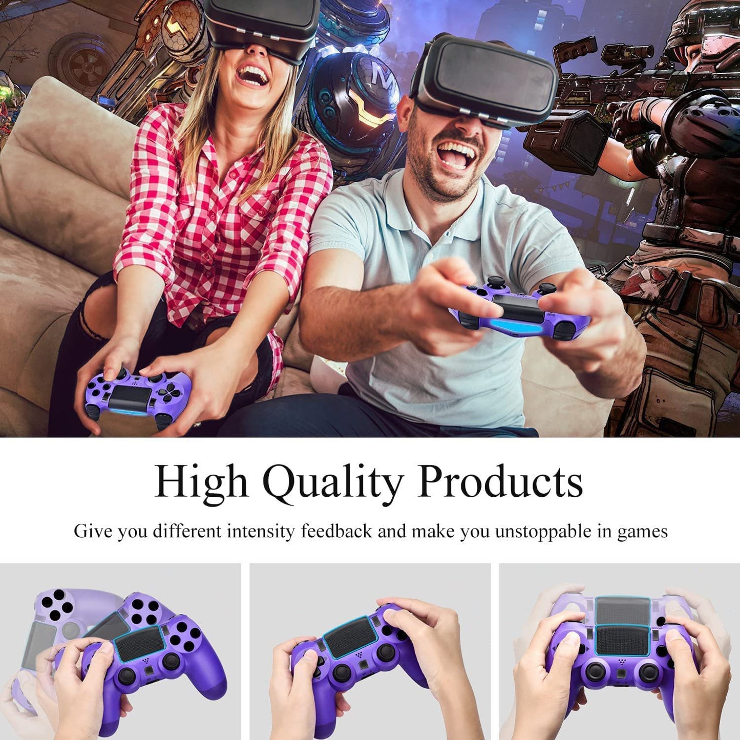 Wireless Game Controller Compatible with PS4,Analog Sticks/6-Axis Motion Sensor With Charging Cable (Purple)