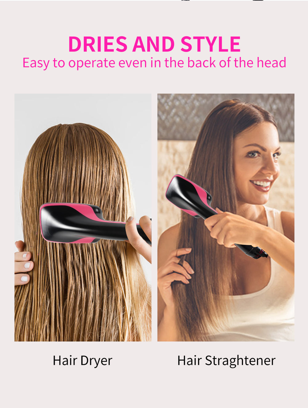 Hair Dryer Brush & Volumizer, Blow Dryer with Comb, Portable Frizz-Free Silky Electric Straightening Hair Dryer