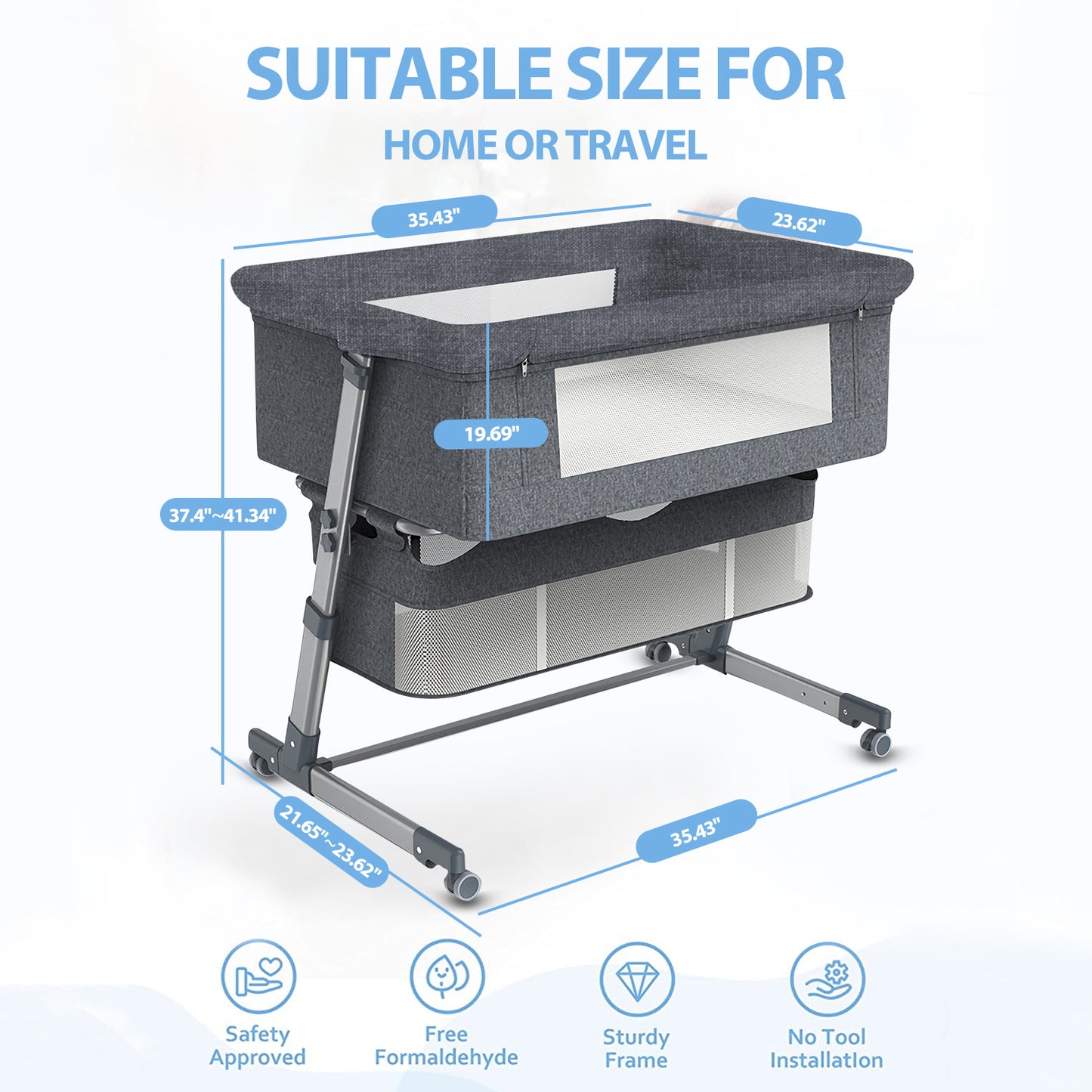 Baby Bassinet, 3 in 1 Bedside Sleeper Adjustable Bassinet Sleeper Portable Bedside Crib Easy to Assemble Bassinets for Newborn Infants, Gray