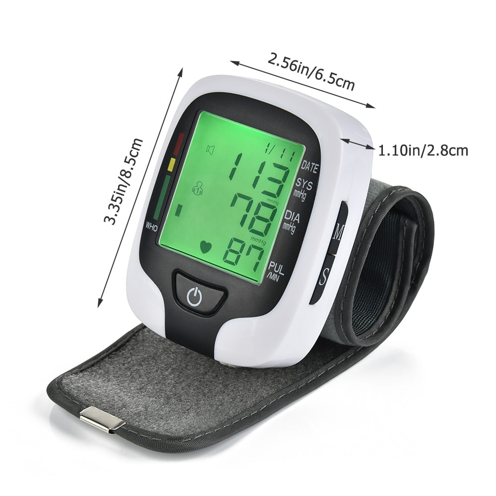 Wrist Blood Pressure Monitor, Wireless Blood Pressure Cuffs Machine, BP Heart Rate Monitor with LCD Backlit Display for Home