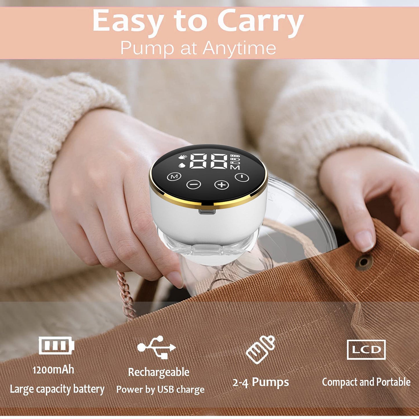 Yalada Hands-Free Breast Pump Wearable Electric Breastpumps 3 Modes 9 Levels Adjustment Wireless Portable Breastfeeding Pump,24mm 2PCS