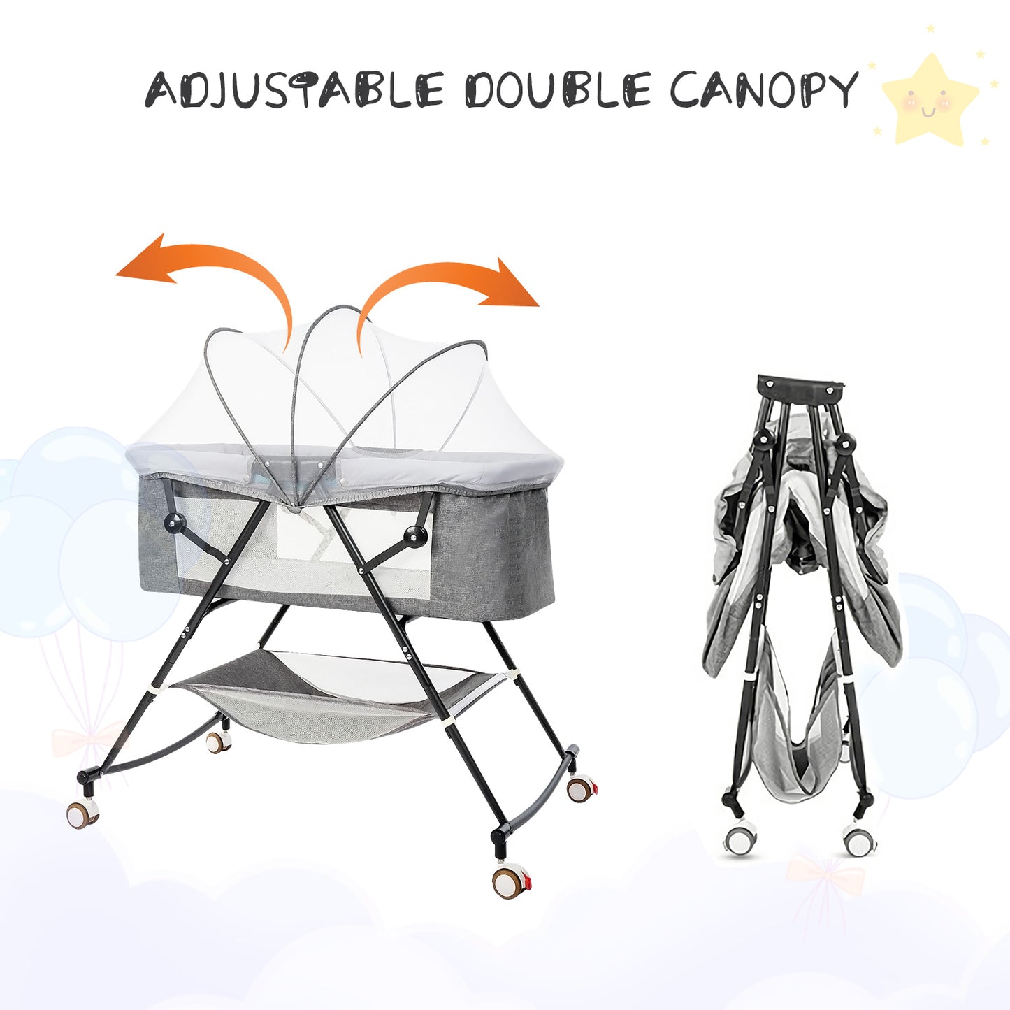 Bassinet for Babies, 4 in 1 Portable Rocking Bassinet with Breathable Net and Harmless Mattress, Quick-Fold Crib for Newborn Girl Boy Infant, Purple