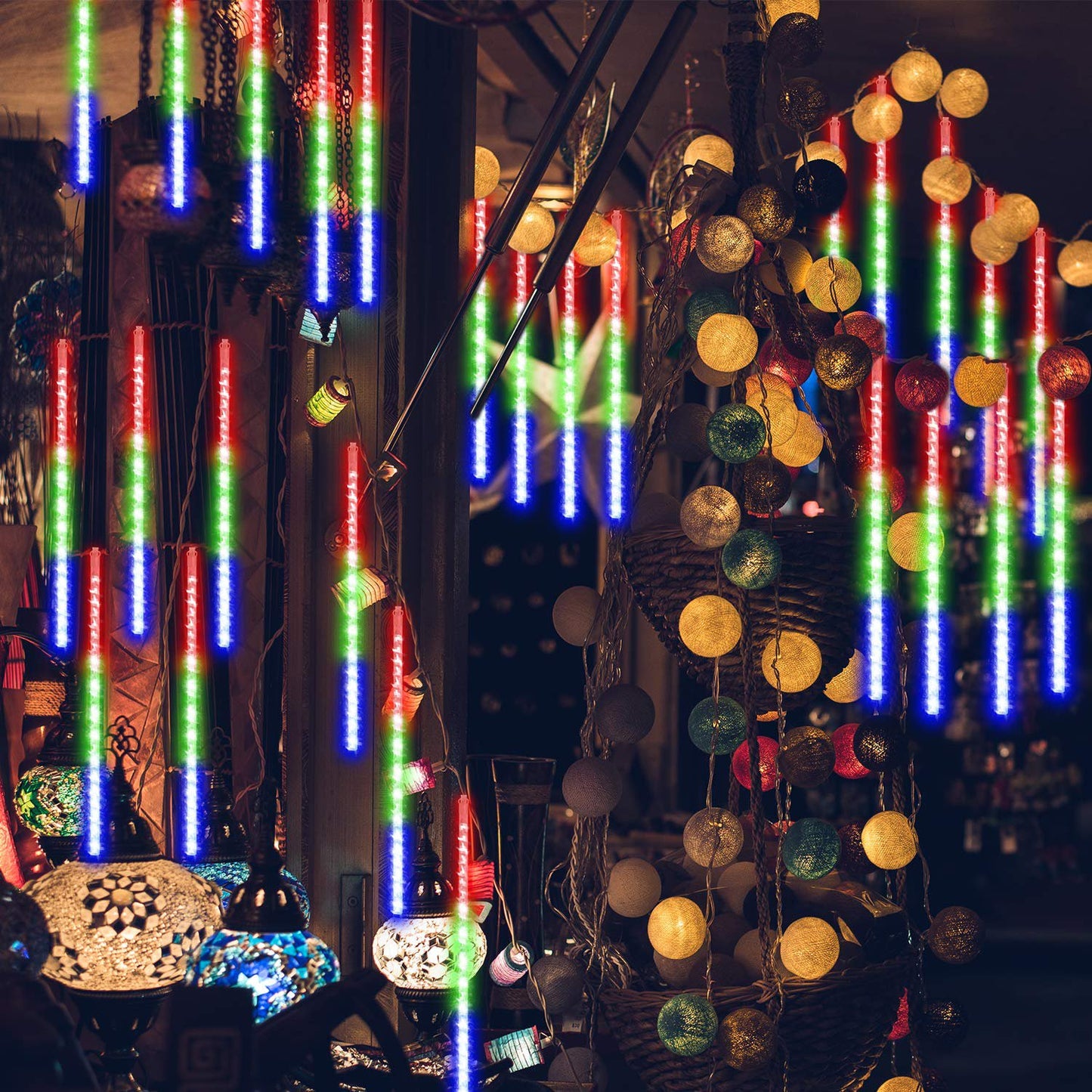 Meteor Shower Lights 30CM Snowfall Rain Icicle Drop 192LED Light For Holiday Xmas Party Outdoor Decor