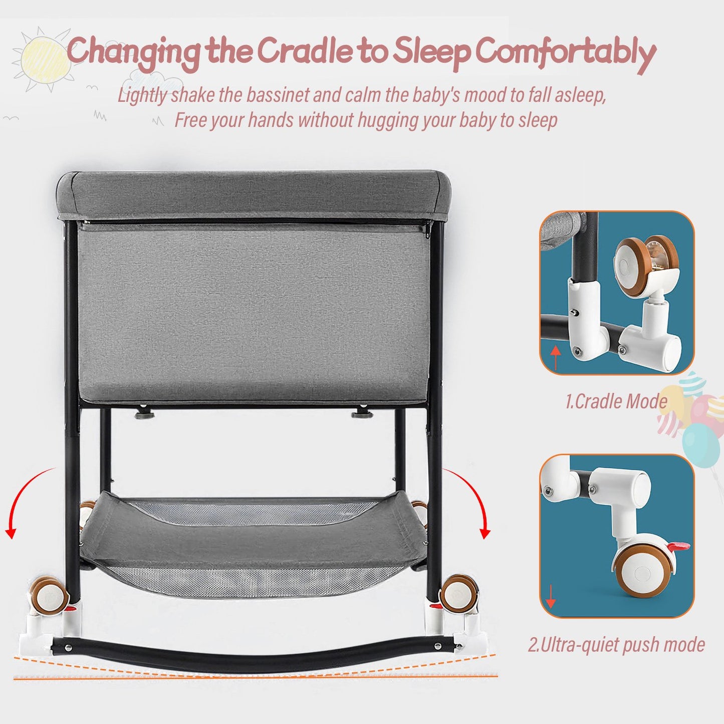 Baby Bassinets, 4 in 1 Portable Bassinet, Rocking Bed with Storage Basket for Newborns Girl Boy Infant