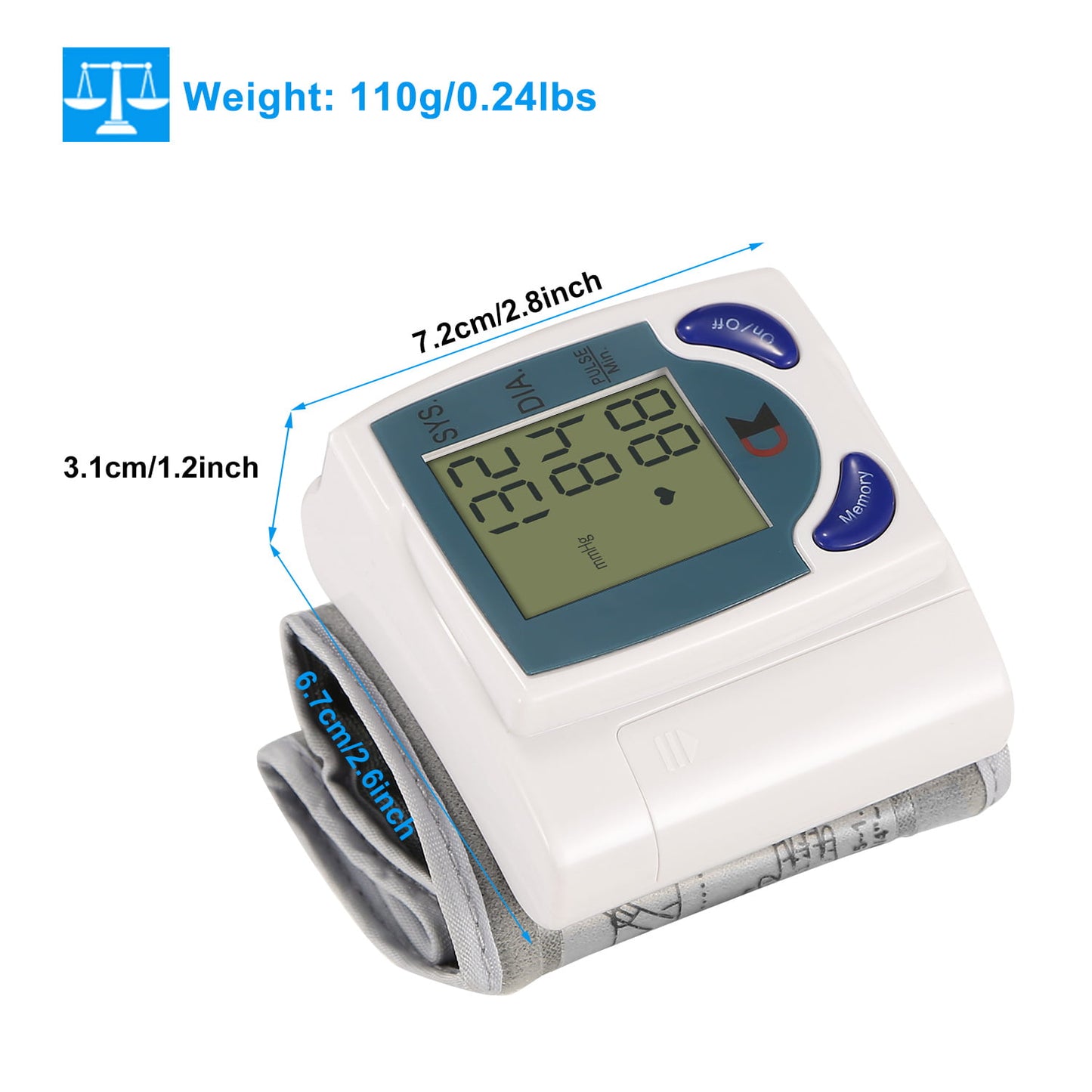 Blood Pressure Monitor, Digital Wrist Blood Pressure Cuff with Measures Pulse, Diastolic and Systolic