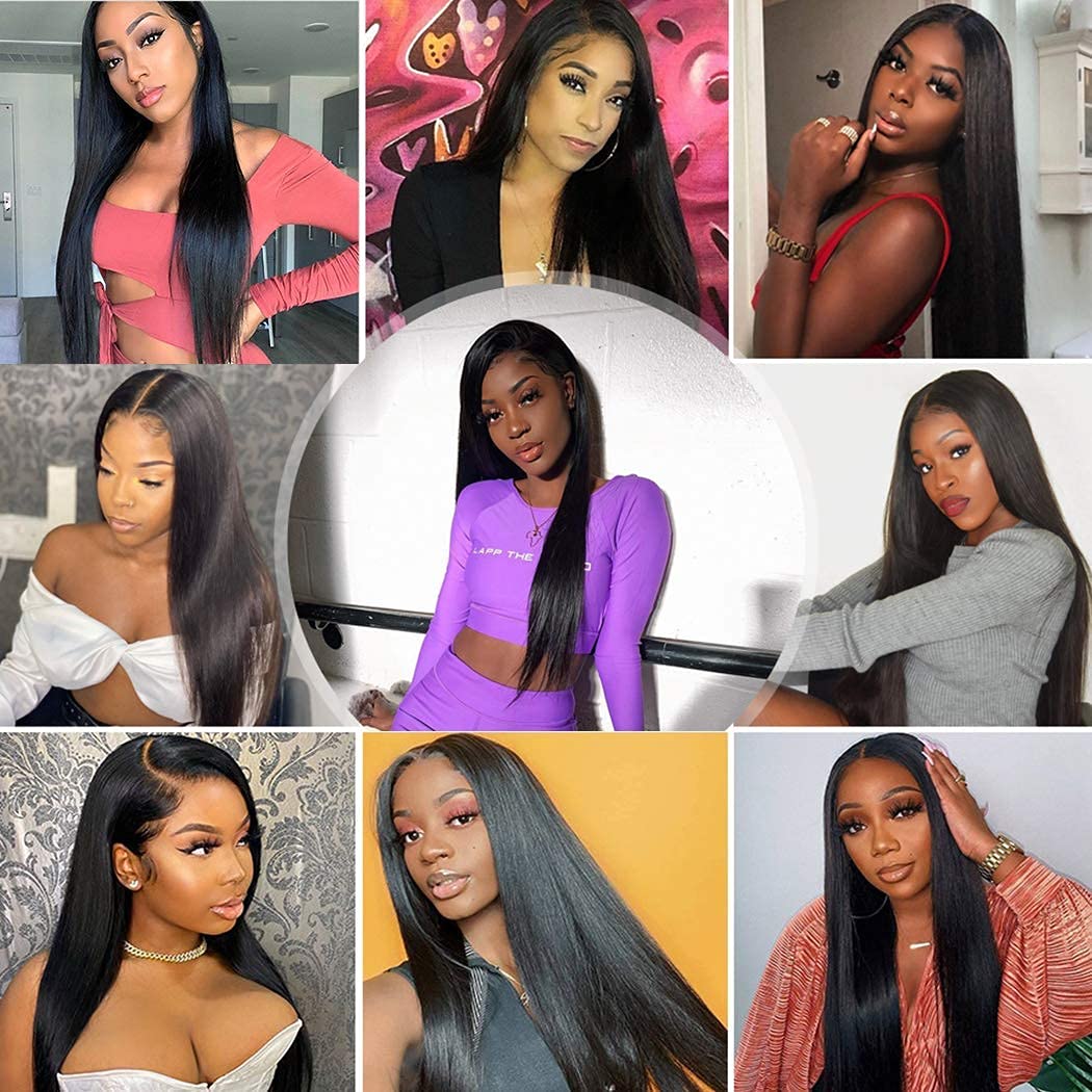 Jungle wave Straight Lace Front Wigs Human Hair for Black Women, 180% Density Brazilian Straight Virgin Human Hair Wig with Baby Hair Pre Plucked Natural Color (22 Inch, 180% Density Straight Wigs)