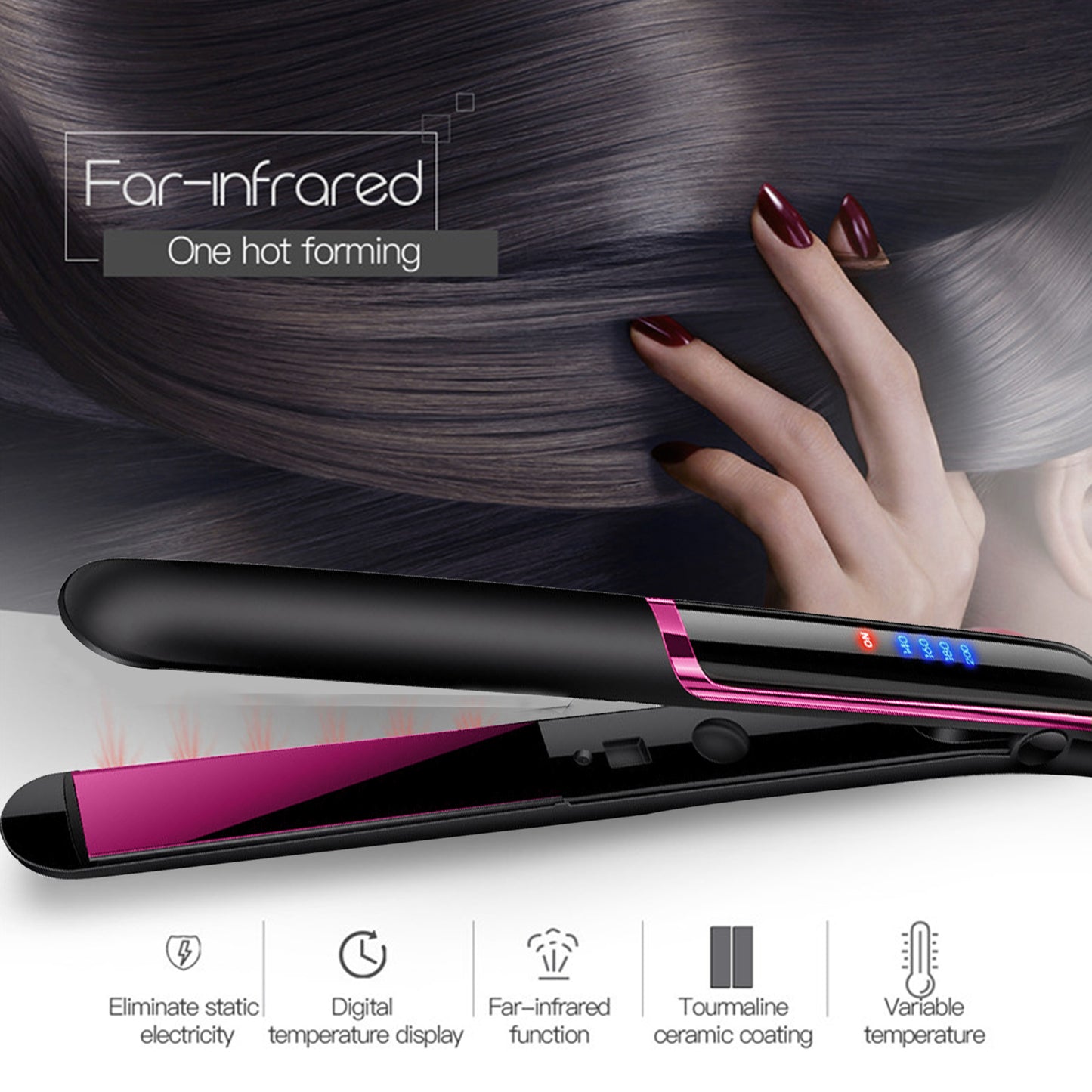 Hosey Professional 1" Ceramic & Titanium Flat Iron Hair Straightener, 3X Less Damage Hair Straightener and Curler, 15s Fast Heating, 4 Adjustable Heats, Blue
