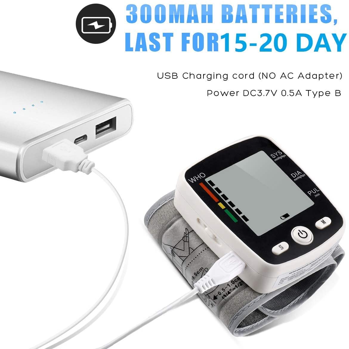 Blood Pressure Monitor, Wrist Blood Pressure Cuff Monitor with USB Charging, Automatic Digital BP Machine, Voice Broadcast